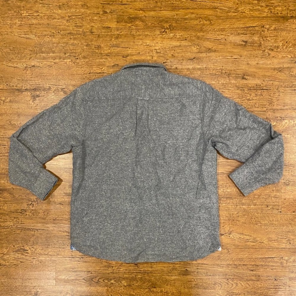 Tommy Bahama Gray Multi-Pocket Metal Snap Button Flannel Shirt Flip Cuff  Mens L - Picture 2 of 12